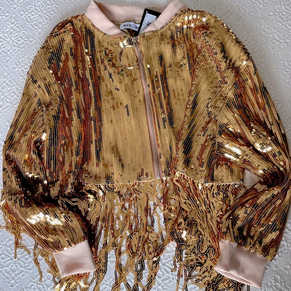 Nikki Lund Jackets Coats Sequin Zip Up Bomber Jacket By
